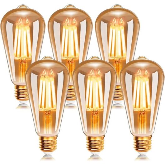 E27 ST64 6W LED Filament Light Bulb 2200K Warm White, Antique Vintage Edison Retro Bulbs, 540Lm Equivalent to 48W Incandescent Bulbs, 6-Pack
