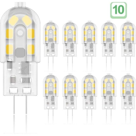 G4 LED Bulb 2W, 20W Halogen Bulb Equivalent, Warm White 3000K, 200Lm, 12x SMD, 12V AC/DC - Pack of 10 [Energy Class A+]