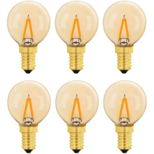 G40 Vintage Mini E14 LED Light Bulb 1W, 10W Amber E14 Replacement Edison Bulb for Decorative Lights, Warm White 2200K, Non-Dimmable, 6-Pack