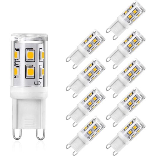 G9 LED Bulb 2W Equivalent, 20W 25W G9 Halogen Bulb, 3000K Warm White, CRI 80, 200lm, 360 Degree Beam Angle, AC 220-240V, Non-Dimmable, 10-Pack