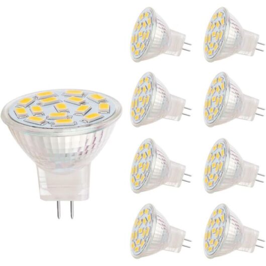 MR11 LED Bulbs, GU4.0 Socket, 3 W, Compatible with 20-30 W Halogen Lamps, 12 V AC/DC, 350 LM, 120° Spotlight, Track Lighting, Warm White (3000 K, 8