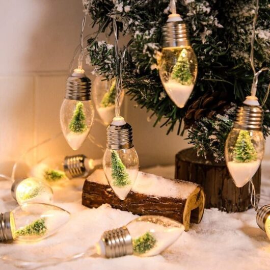 Other Christmas decorations, Christmas snow globes, 10 LEDs, mini Christmas lights, snowflake shaped light bulb, string lights, battery operated.