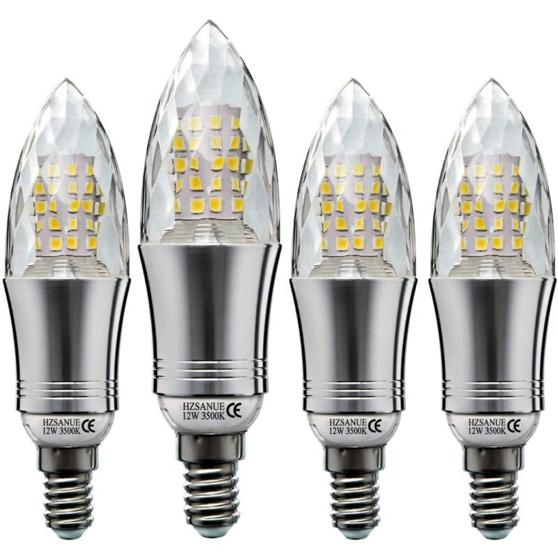 Pack E14 12W LED Candle Bulbs, Equivalent to 100W Incandescent Bulb, Warm White, Small Edison Screw Candle Bulb.
