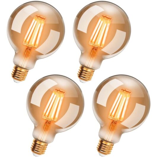 Pack G95 E27 Vintage Edison LED Light Bulbs, 6W, Warm White 2200K, Retro Filament Bulb, Equivalent to 54W Incandescent Bulb, Non-Dimmable
