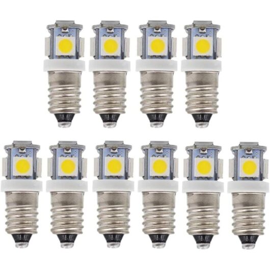 Pack of 10 E10 9V Cool White 5SMD 5W LED Bulbs (Cool White, 9V)