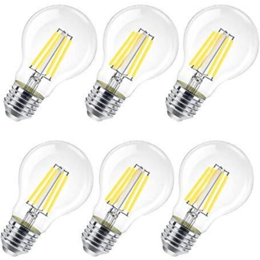 Pack of 6 E27 LED Bulbs, 8W (equivalent to 80W), A60, Clear, Non-dimmable, Cool White 6500K