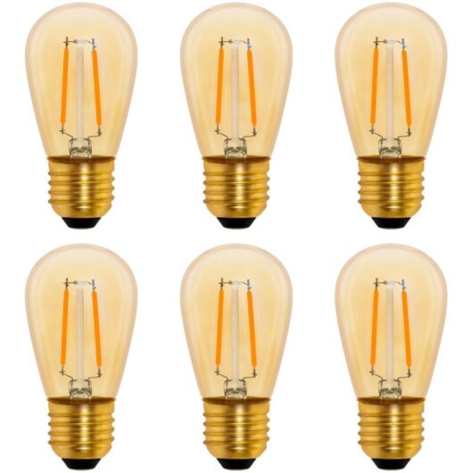 S14 E27 Vintage LED Filament Light Bulb, 1W Amber Edison 10W Incandescent Replacement, Non-Dimmable, Warm White 2200K, AC 220V, 6-Pack
