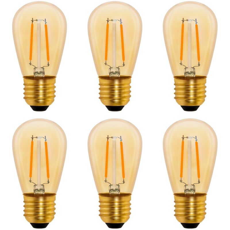 S14 E27 Vintage LED Filament Light Bulb, 1W Amber Edison 10W Incandescent Replacement, Non-Dimmable, Warm White 2200K, AC 220V, 6-Pack