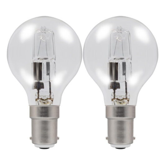 Status Halogen Energy Saver Golfball Light Bulbs B15 28W Dim Warm White 2700K Round Small Bayonet (2 Pack)