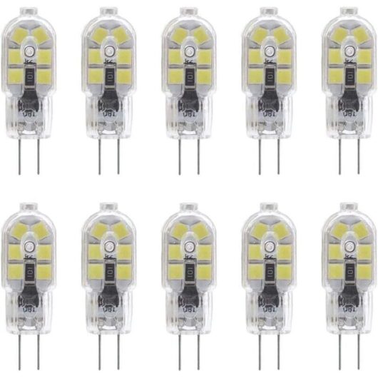 10-Pack G4 2W LED Bulbs for Cooker Hoods, AC/DC 12V, 20W Halogen Bulbs Equivalent, 200LM, Bi-Pin with Clear PVC Cover, Cool White 6000K, Non-Dimmable