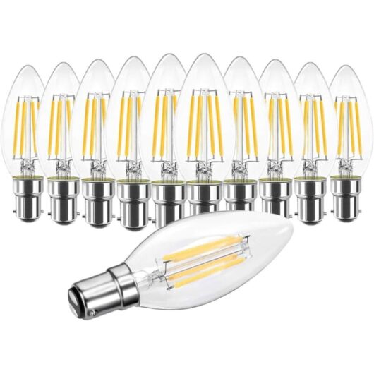 10 X 4W C35 B15 LED Filament Bulb Non-Dimmable Candle Light Bulb 2700K Warm White 40W Incandescent Bulb Equivalent 360 Degree Angle