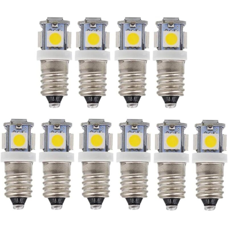 10pcs E10 12V Cool White LED Bulbs 5SMD 0.5W 50LM Lamp