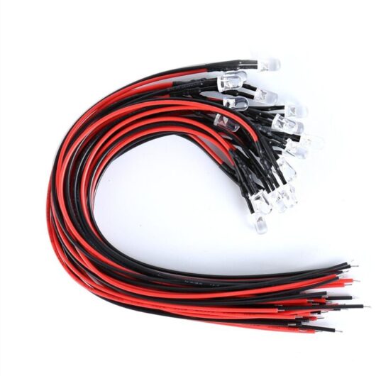 20 Pack 5mm 12V DC White LED Pre-Wired Round Head Light Bulb for DIY Toy Parts for Cars, Boats and More