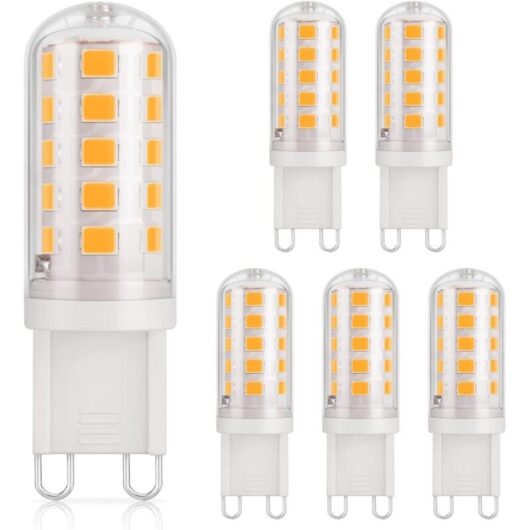 6Pcs G9 LED Bulb 3W, 430LM, 40W Halogen Equivalent, Warm White 3000K, 220-240V, CRI 85, NON-Dimmable, Energy Saving, Ceramic Base, Standard G9 Socket