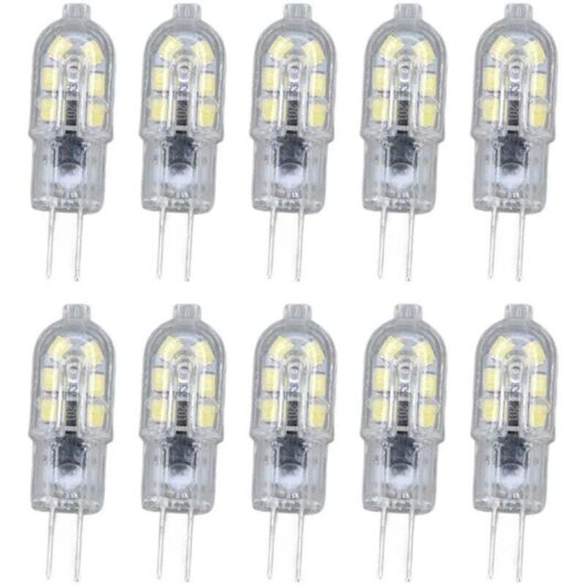 10 Pack G4 2835 LED Light Bulbs, Clear, 220V, Plug-in Power Supply, for Camper, Furniture, Garden Lighting, Warm White 2700K