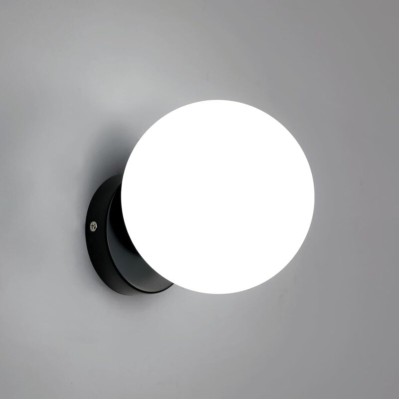 GOECO Interior wall lamp Modern glass spherical wall lamp E27 Base for bedroom, living room, corridor, black entrance (bulb not included)