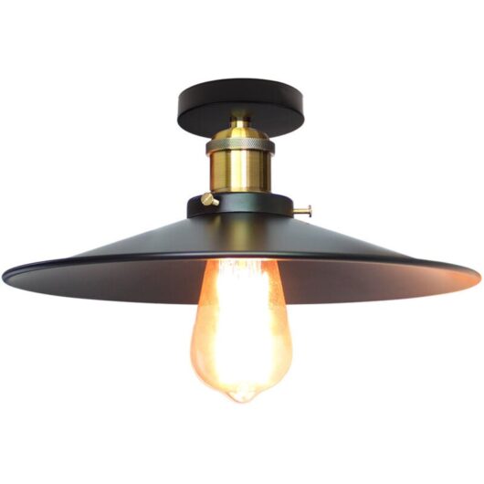 Norcks - 26CM Industrial Antique Metal Ceiling Lamp Retro Vintage Ceiling Light E27 60W For Dining Room Living Room Bar Cafeteria Restaurant (Black)