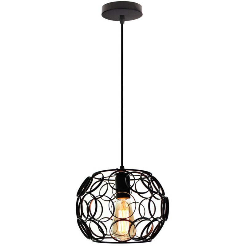 Round Cage Pendant Light Iron Metal Ceiling Light Industrial Vintage Retro Ceiling Lamp For Club Bar Cafe Black