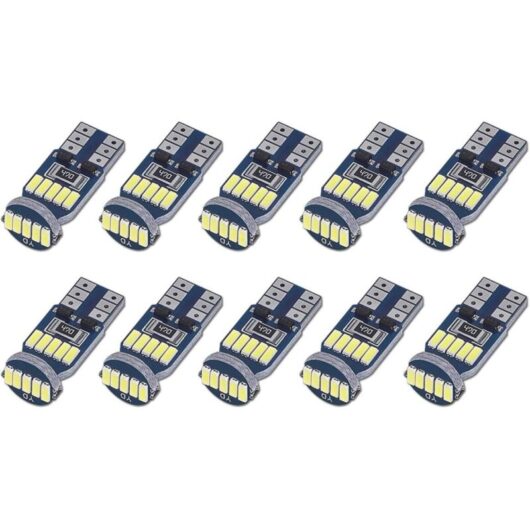 10 Pack T10 W5W LED Bulbs Canbus Error Free 15pcs SMD 4014 Car LED Lamps 194 168 2825 White 6000K for Interior Lighting, Trunk Lighting, License