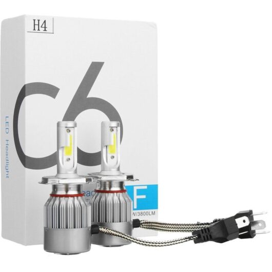 2 x LED Car Motorcycle Headlight Bulbs Kit - H4 C6 COB 7600lm 36W 6000K White Light