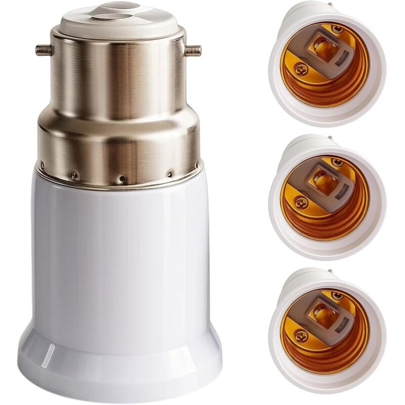 4-Pack B22 to E27 Adapter, Screw Bayonet Bulb Adapter, Bulb Adapter for LED and CFL Bulbs, Easy Installation for Home and Office