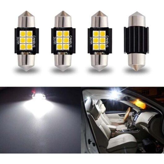 4-pack 9-30V extremely bright DE3175 DE3021 error-free 1.25" 31mm festoon LED bulbs for interior, map dome, and license plate lights, Xenon White MUMU