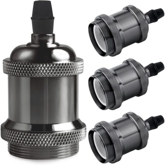4PCS E27 Vintage Solid Aluminum and Ceramic Lamp Holder, Socket Adapter for Edison Screw Bulbs, DIY Wall, Tabletop or Ceiling Mount, Black