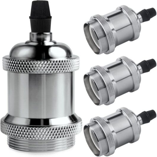 4PCS E27 Vintage Solid Aluminum and Ceramic Lamp Holder, Socket Adapter for Edison Screw Bulbs, DIY Wall, Tabletop or Ceiling Mount, Silver