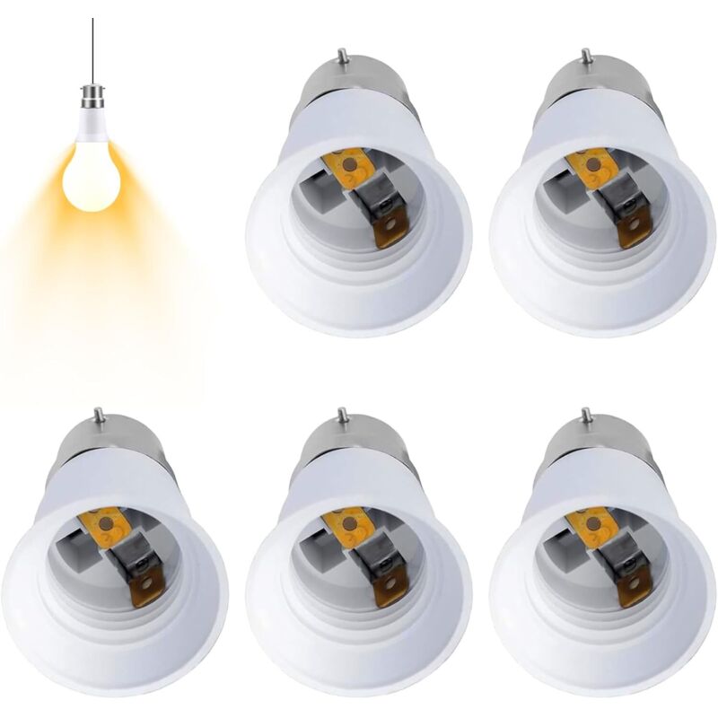 5-piece B22 to E27 adapter, screw-in bayonet bulb adapter, suitable for LED, incandescent and CFL bulbs
