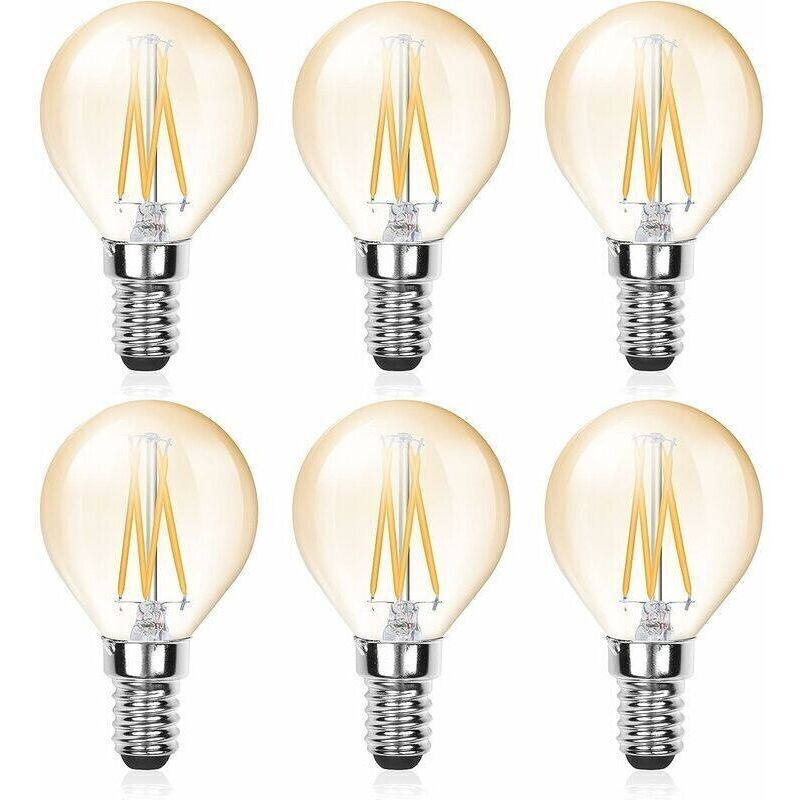 6-Pack E14 LED Filament Bulbs, G45, 4W (40W Equivalent), Dimmable, Amber Glow, Vintage Warm Light (2700k), 220V 380lm