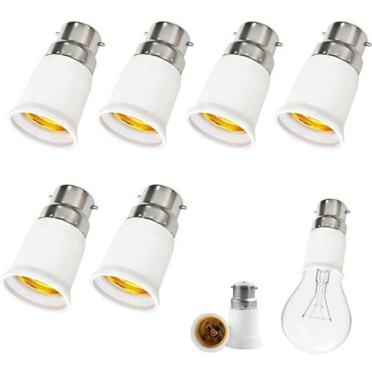 6-Piece B22 to E27 Adapter Set, Bayonet to Screw Bulb Adapter, B22 to E27 Bayonet Socket Converter, 220V, for LED Bulbs