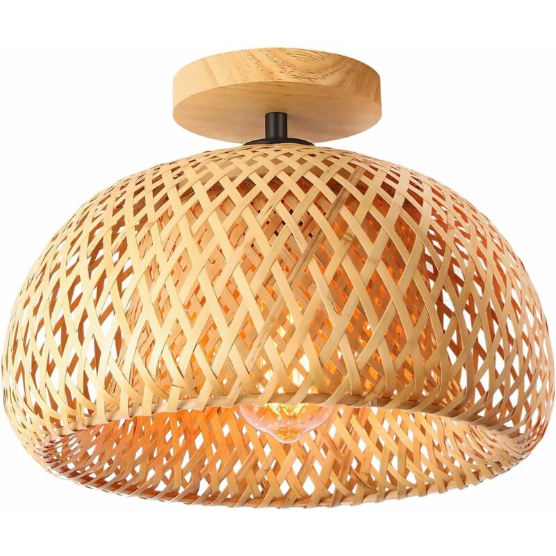 Bamboo Ceiling Light, Semi-Flushmount Wicker Ceiling Light, Handmade Boho Rattan Ceiling Light Fixture