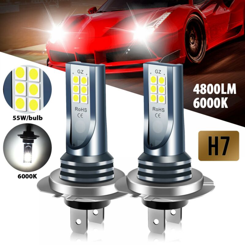 Linghhang - 2 Pack H7 led Headlight Bulbs, 6500K White, 360 Degree 3030 cob led Beads, IP68 Waterproof and Shockproof, High Beam/Low Beam Headlight
