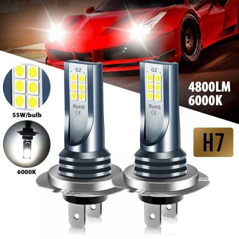 Pack of 2 H7 LED headlight bulbs, 6500K white, 360-degree COB 3030 LED beads, IP68 waterproof and shockproof, headlight bulb for high/low beam.