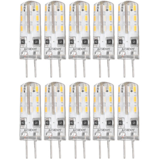 10 pieces G4 LED bulb, bi-pin, silicone base, warm white 3000K, 1.5W, AC220V, 110LM, landscape bulbs, replacement