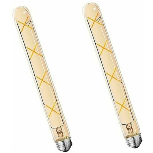 2-Pack E27 T30 LED Filament Bulb 8W Amber Glass Warm White Light Tube (Equivalent to a 70W Halogen Bulb) 700LM Vintage Energy Saving Bulbs E27, 300mm