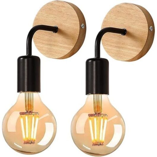 2-piece set including indoor wall light bulbs, wooden wall light, living room, bedroom, living room wall light, black