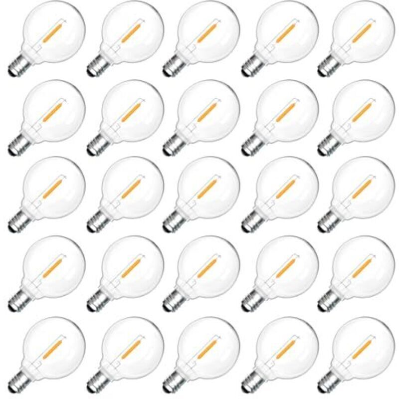 25 E12 G40 1W Outdoor LED Bulbs, Warm White 2200K, Clear G40 LED Filament Bulbs, IP54 Waterproof, E12 Replacement Bulbs, 230V Non-Dimmable, for