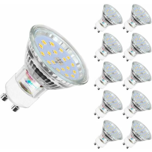 Dewdat - led GU10, 5W 60W Equivalent, 600lm, Warm White 2700K, 120° Wide Beam, led Spot Light Bulbs, Pack of 10