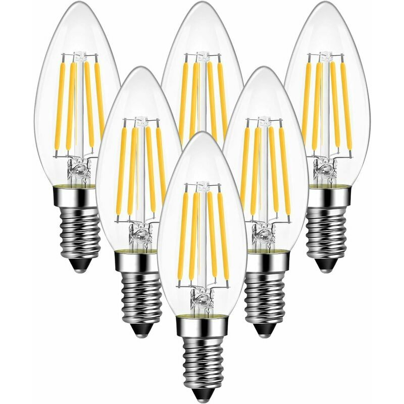 Hoopzi - 6W E14 led Candle Filament Bulbs 60W Equivalent, Small Edison Screw Candle Bulb,806lm, C35 Led E14 Screw ses Candle led Bulb,Warm White