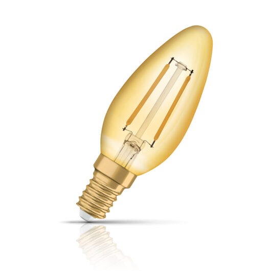 Osram Candle LED Light Bulb E14 2.5W (20W Eqv) Extra Warm White Gold Filament Vintage 1906 Small Screw Vintage