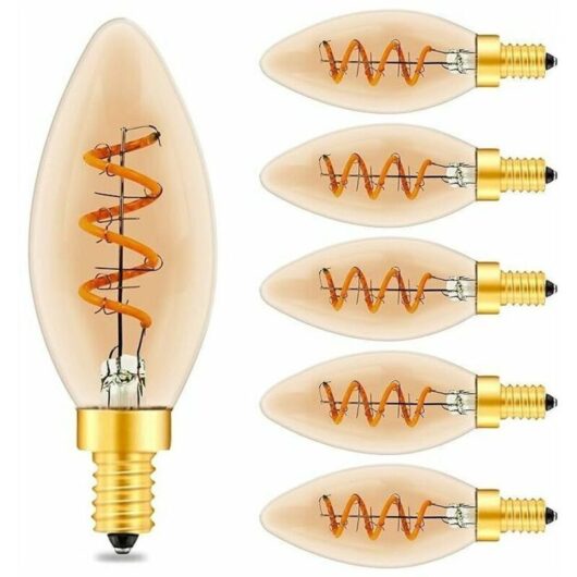 Vintage E14 LED Candle Bulb C35, 3W Spiral Filament Dimmable E14 LED Bulb, Amber Glass, High CRI95, Warm White 2200K LED Bulb, Replaces 40W or 25W