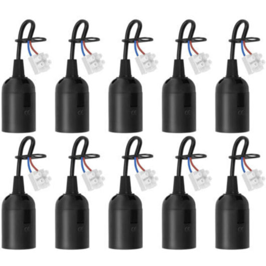 10 Pcs E27 Sockets with Cable, Construction Site Sockets Renovation, E27 Bulb Holders Replacement with Cable for LED, Halogen and Incandescent Bulbs,