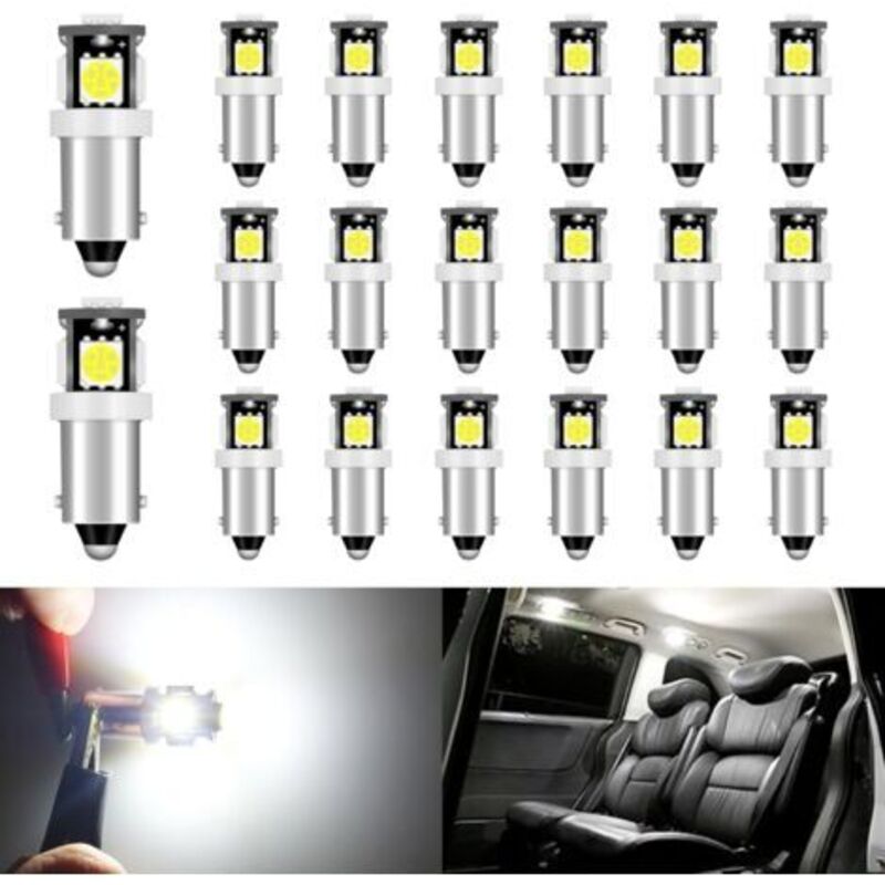 (20pcs) T11 BA9S LED Bulbs for T4W BA9 53 57, 12V White Car Interior Bulbs 5050 5SMD, for Reading Light, License Plate Lighting, Side Marker Lights,