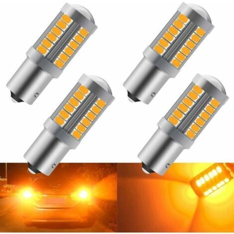 4PCS Amber 1156 (180°) Car LED Bulbs 900LM Super Bright Front and Rear Turn Signal Bulbs 12-30V 3.6W