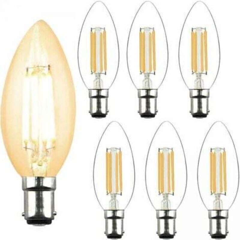 4W C35 B15 Non-Dimmable LED Filament Candle Bulb 2700K Warm White Equivalent to 40W Incandescent Bulb 360 Degree Beam Angle Pack of 6