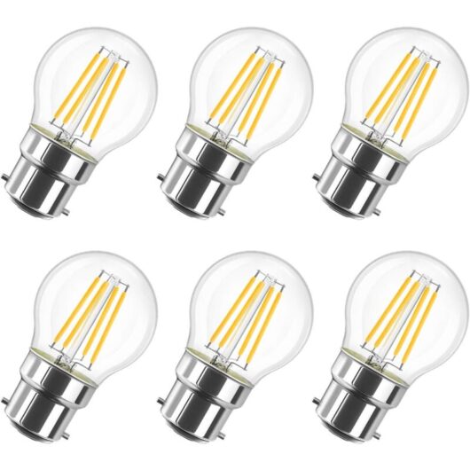 6W led Filament Bulb Bayonate G45 B22, 2700K Warm White, 806Lm, Vintage Bulb, Non-Dimmable, Pack of 6 [Energy Class d]