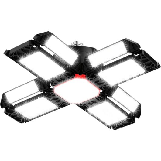 Aiperq - 200W led Garage Workshop Lighting 1pc - 20000LM 6500K Deformable Ceiling Light with 12 Adjustable Panels