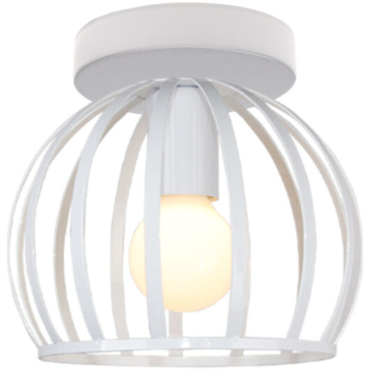 Axhup - Ceiling Light with Metal Cage, Industrial Round Chandelier Fixture for Bedroom Living Room Hall Kitchen Lounger White 1PCS
