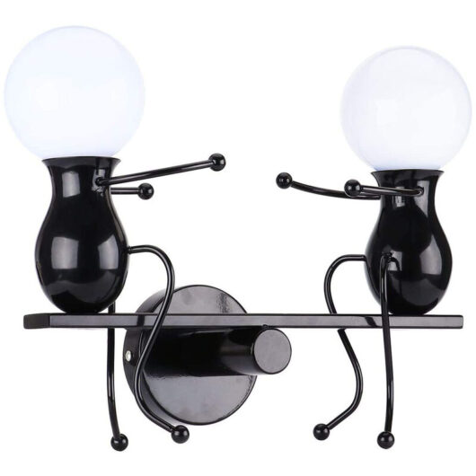 Axhup - Creative Wall Light Modern Iron Humanoid Seesaw Wall Lamp Sconce for Children Room Bedroom, Black